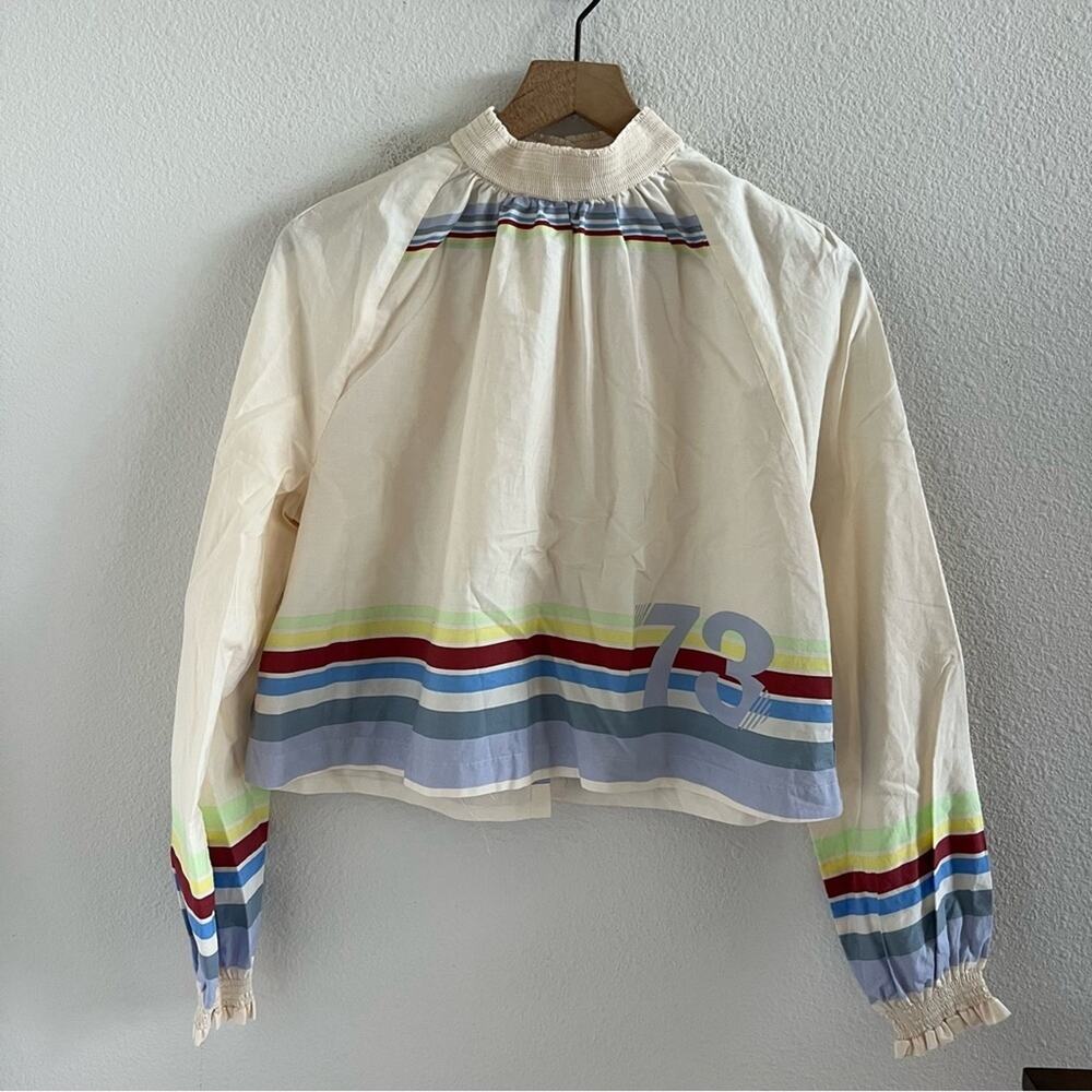 Free People 73 Rainbow Striped Cream Cotton Open Back Top XS